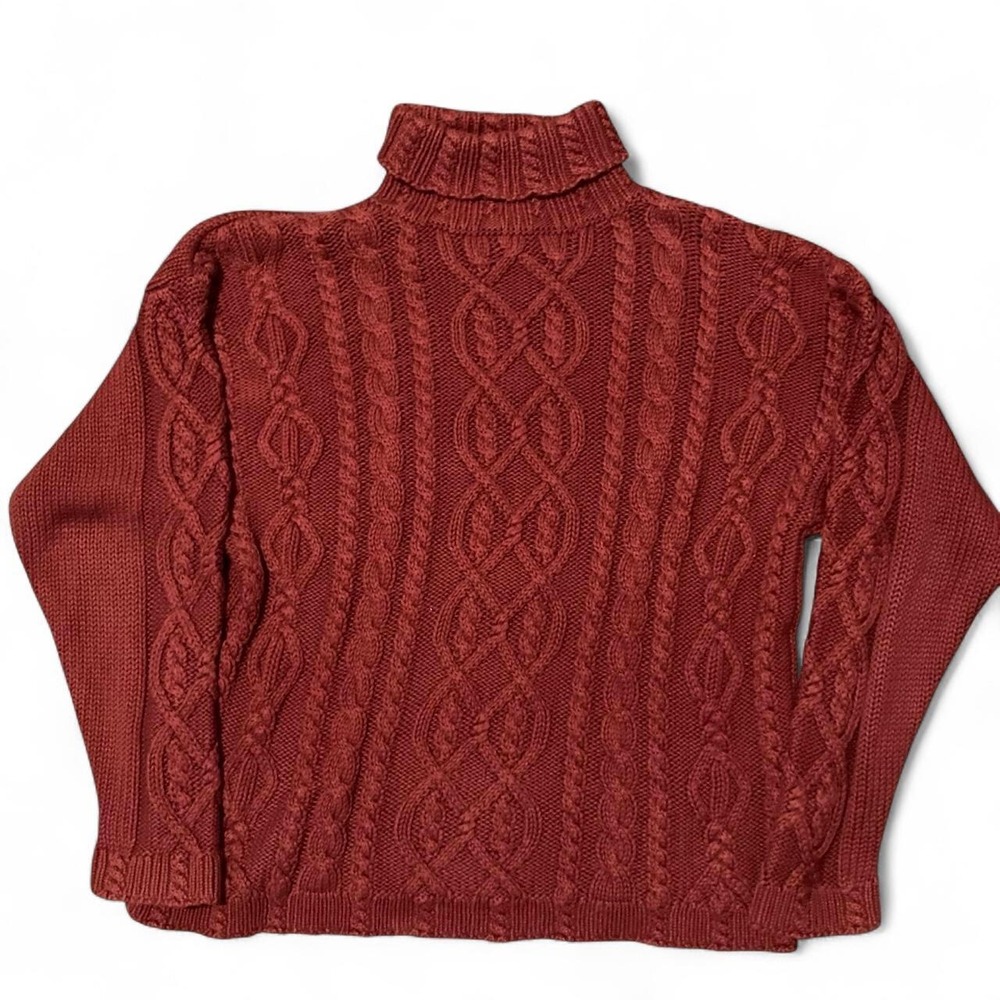 Jacob vintage 80s/90s red cable knit sweater roll neck Hong Kong M/22